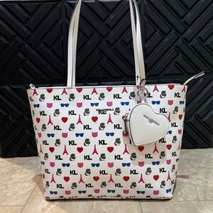 Karl Lagerfeld Paris Adele Large Tote Bag Multicolor with Heart Pouch New